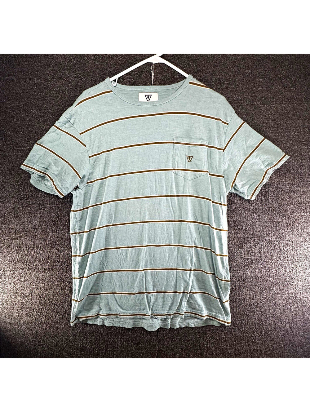 Vissla Mens L Blue Striped Pocket Logo Crew Neck Short Sleeve T-Shirt
